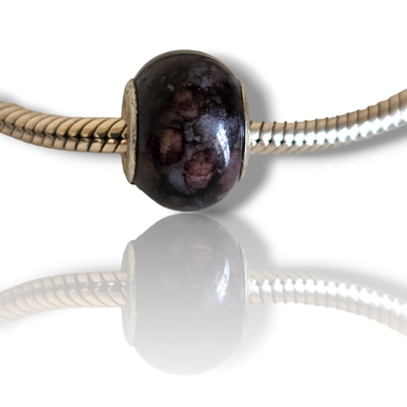 Pandora-like Black Abstract Murano Glass Charm 925 Sterling Silver Core - Picture 13 of 16